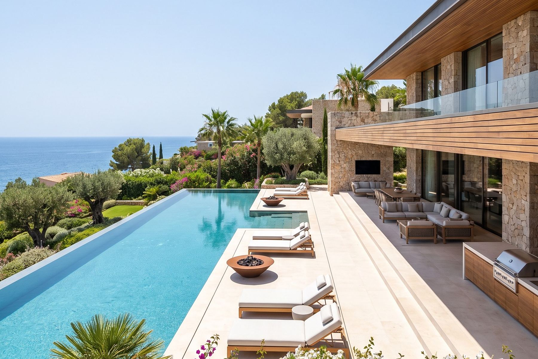 Mediterrane Finca auf Mallorca mit gepflegtem Garten im warmen Abendlicht