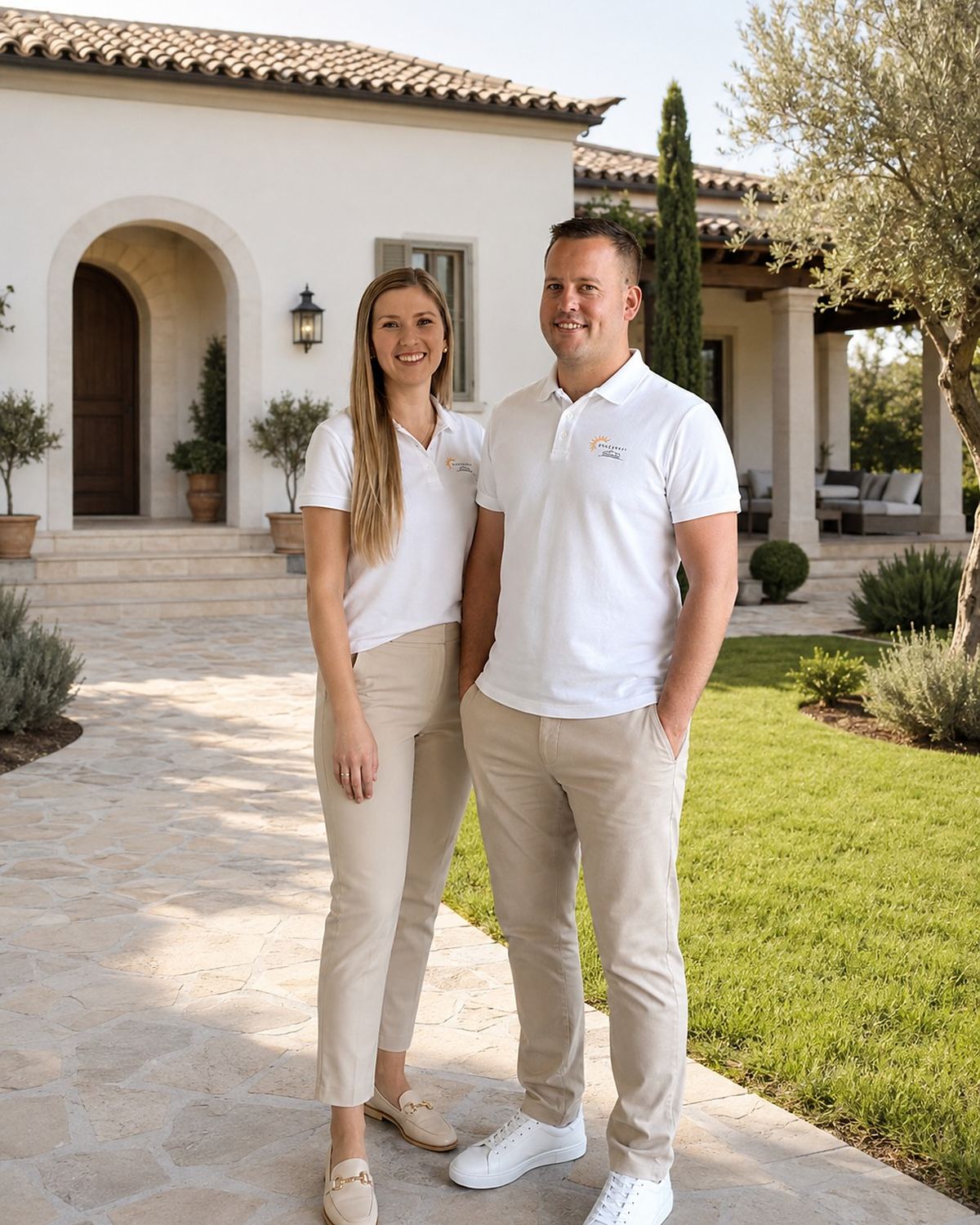 Patrick y Kristina Swiderski frente a una propiedad que atienden en Mallorca