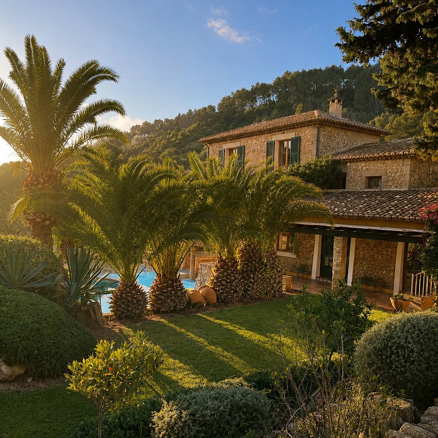Finca mit Palmen und gepflegter Außenanlage auf Mallorca
